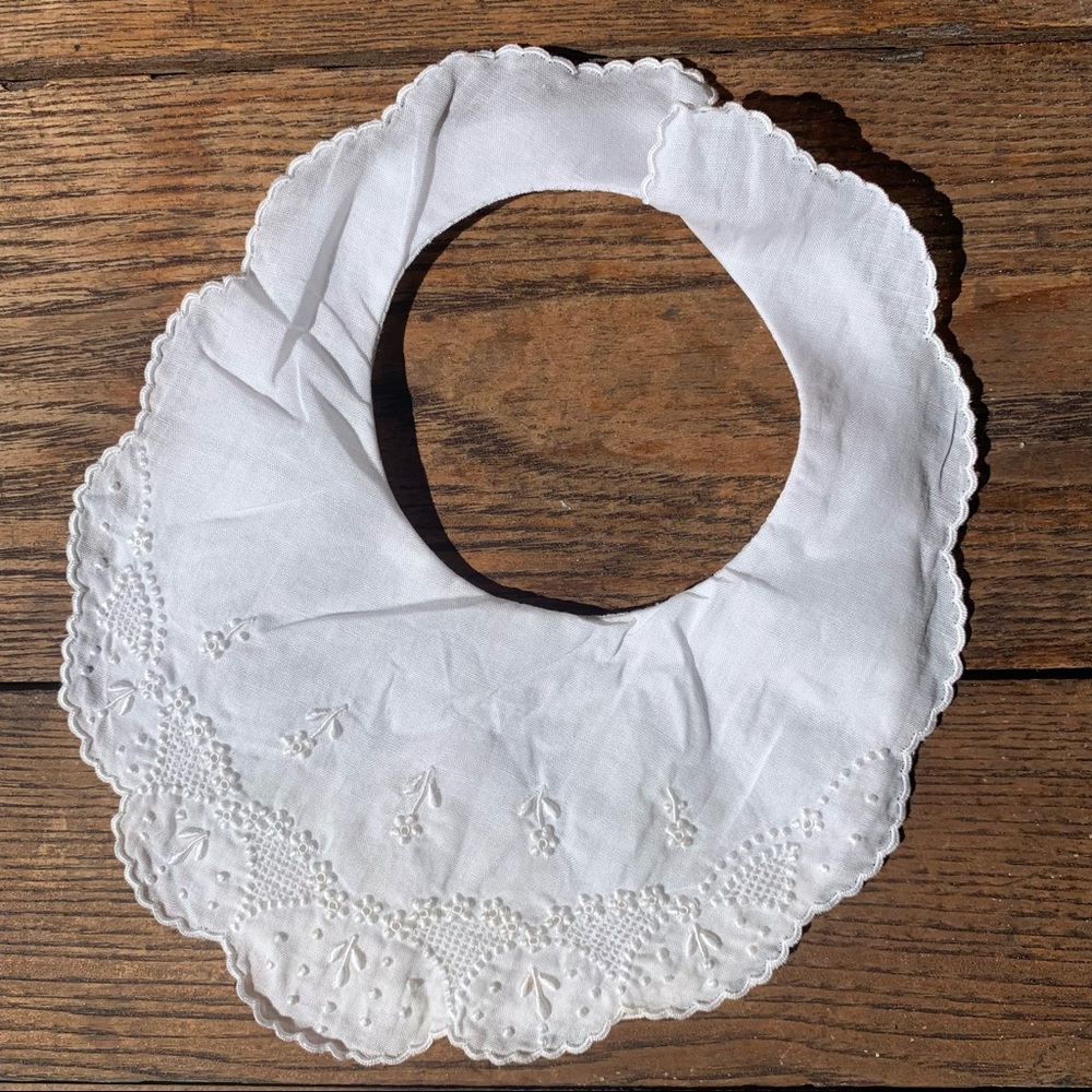 Portuguese Antique infant heirloom floral embroidered cotton bib